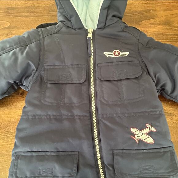 ⭐️ Rothschild Navy Blue Snow Suit Zipper Hood‎ Airplanes Size 12 Months Winter - Picture 5 of 8